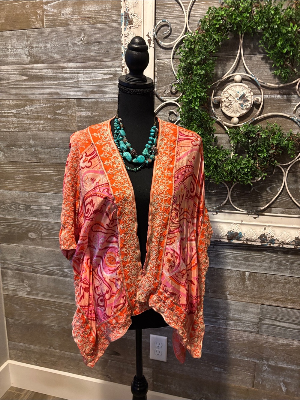 Soft Surroundings (Size S/M) Embroidered Boho Kimono - 100% Viscose
